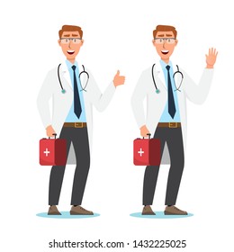 Set of doctor cartoon characters. Medical staff team concept in hospital. vector illustration