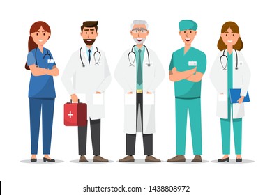 Set of doctor cartoon characters. Medical staff team concept in hospital. vector illustration