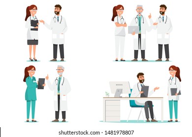 Set of doctor cartoon characters. Medical staff team concept in hospital. vector illustration