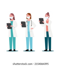Set of doctor cartoon characters. Medical staff team concept in hospital. vector illustration