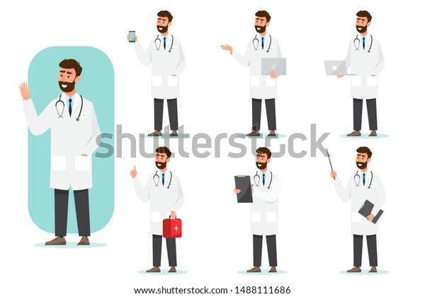 ドクターの漫画のキャラクターのセット 病院の医療スタッフチームのコンセプト ベクターイラスト のベクター画像素材 ロイヤリティフリー