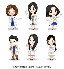 Set of Doctor Character concept, cartoon character vector in flat design isolated on white background, Character design for Health Life.
