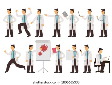 Set of Doctor character design. Flat vector illustration