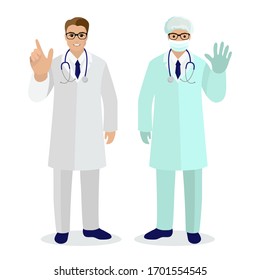 Set of Doctor character design. People and Doctor wearing face mask fight against Covid-19, coronavirus disease, health care and safety. Vector cartoon style illustration
