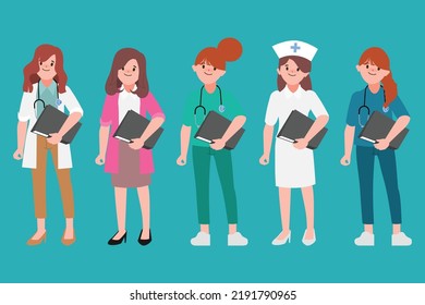 Set of doctor character design. Vector cartoon people design.
