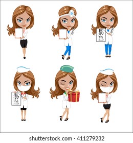Set of doctor character. Woman doctor character. Medicine. Doctor character. 