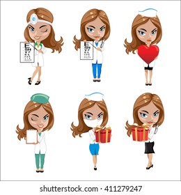 Set of doctor character. Woman doctor character. Medicine. Doctor character. 