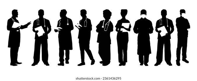 Set of doctor detailed silhouette isolated on white background. Vector Illustration