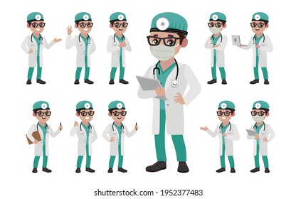 Set of doctor with different poses