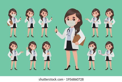 Set of doctor with different poses