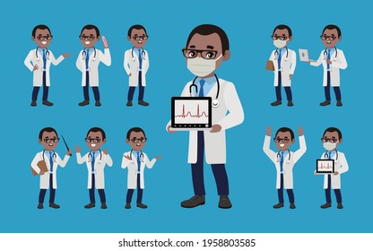 Set of doctor with different poses