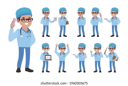 Set of doctor with different poses