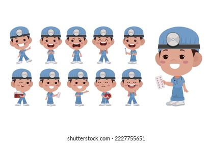 Set of doctor with different poses