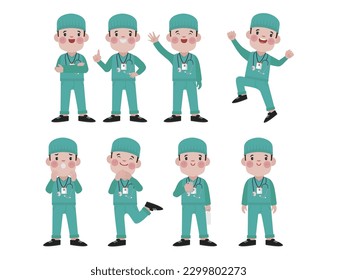 Conjunto de médicos con diferentes poses
