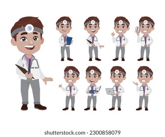 Set of doctor with different poses
