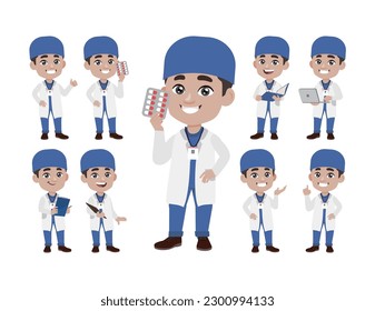 Set of doctor with different poses
