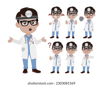 Conjunto de médicos con diferentes poses