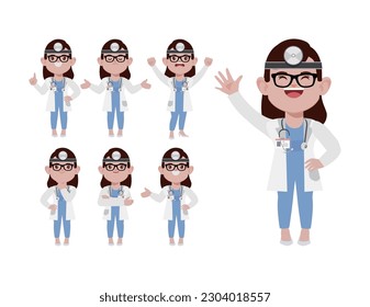 Conjunto de médicos con diferentes poses