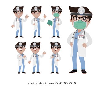 Set of doctor with different poses

