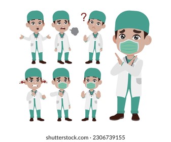 Set of doctor with different poses