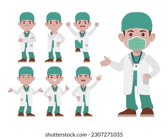 Set of doctor with different poses
