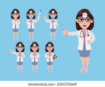 Conjunto de médicos con diferentes poses