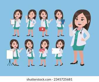 Conjunto de médicos con diferentes poses