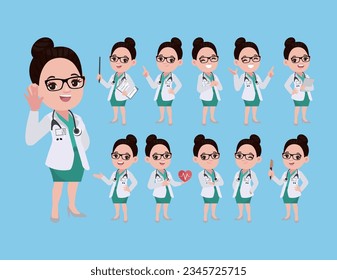 Set of doctor with different poses