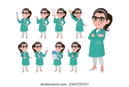 Set of doctor with different poses