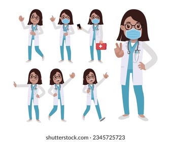 Set of doctor with different poses