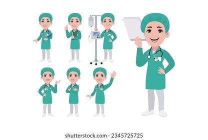 Set of doctor with different poses