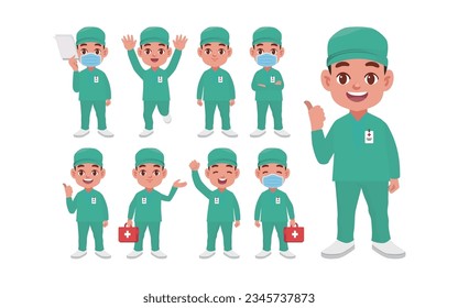 Conjunto de médicos con diferentes poses