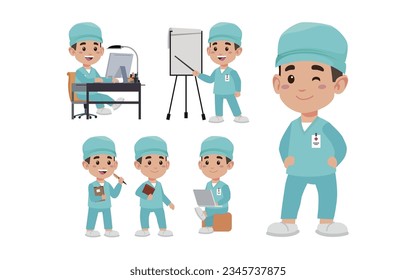Set of doctor with different poses