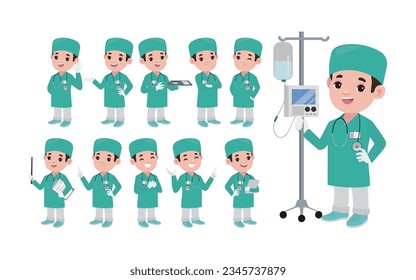 Set of doctor with different poses