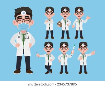 Set of doctor with different poses