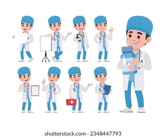 Set of doctor with different poses