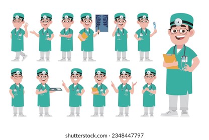 Set of doctor with different poses
