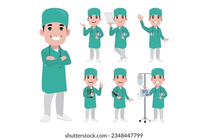 Set of doctor with different poses