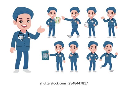 Set of doctor with different poses