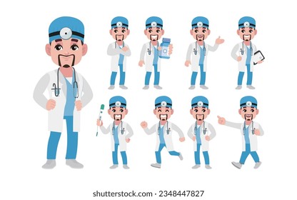 Set of doctor with different poses