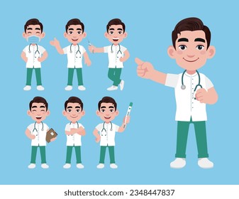 Conjunto de médicos con diferentes poses