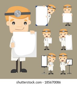 Set of doctor holding blank notes characters poses , eps10 vector format