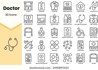 Set of doctor icons. Simple line art style icons pack. Vector illustration