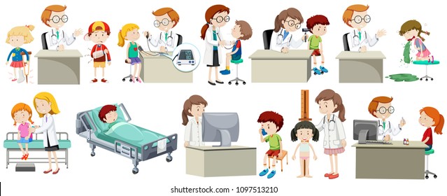 A Set Of Doctor And Kid Illustration