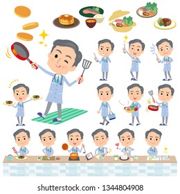 A set of doctor man about cooking.There are actions that are cooking in various ways in the kitchen.It's vector art so it's easy to edit.
