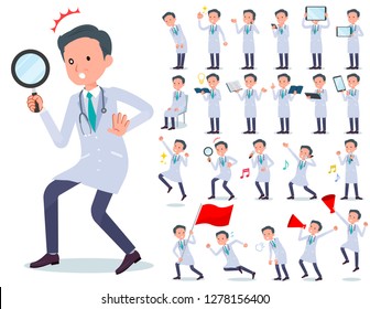 A set of doctor man with digital equipment such as smartphones.There are actions that express emotions.It's vector art so it's easy to edit.