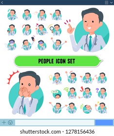 A set of doctor man with expresses various emotions on the SNS screen.There are variations of emotions such as joy and sadness.It's vector art so it's easy to edit.