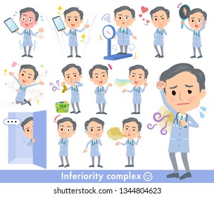 A set of doctor man on inferiority complex.There are actions suffering from smell and appearance.It's vector art so it's easy to edit.

