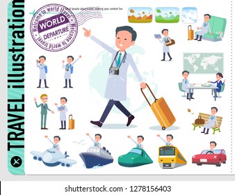 A set of doctor man on travel.There are also vehicles such as boats and airplanes.It's vector art so it's easy to edit.