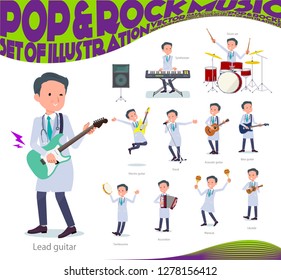 A set of doctor man playing rock 'n' roll and pop music.There are also various instruments such as ukulele and tambourine.It's vector art so it's easy to edit.